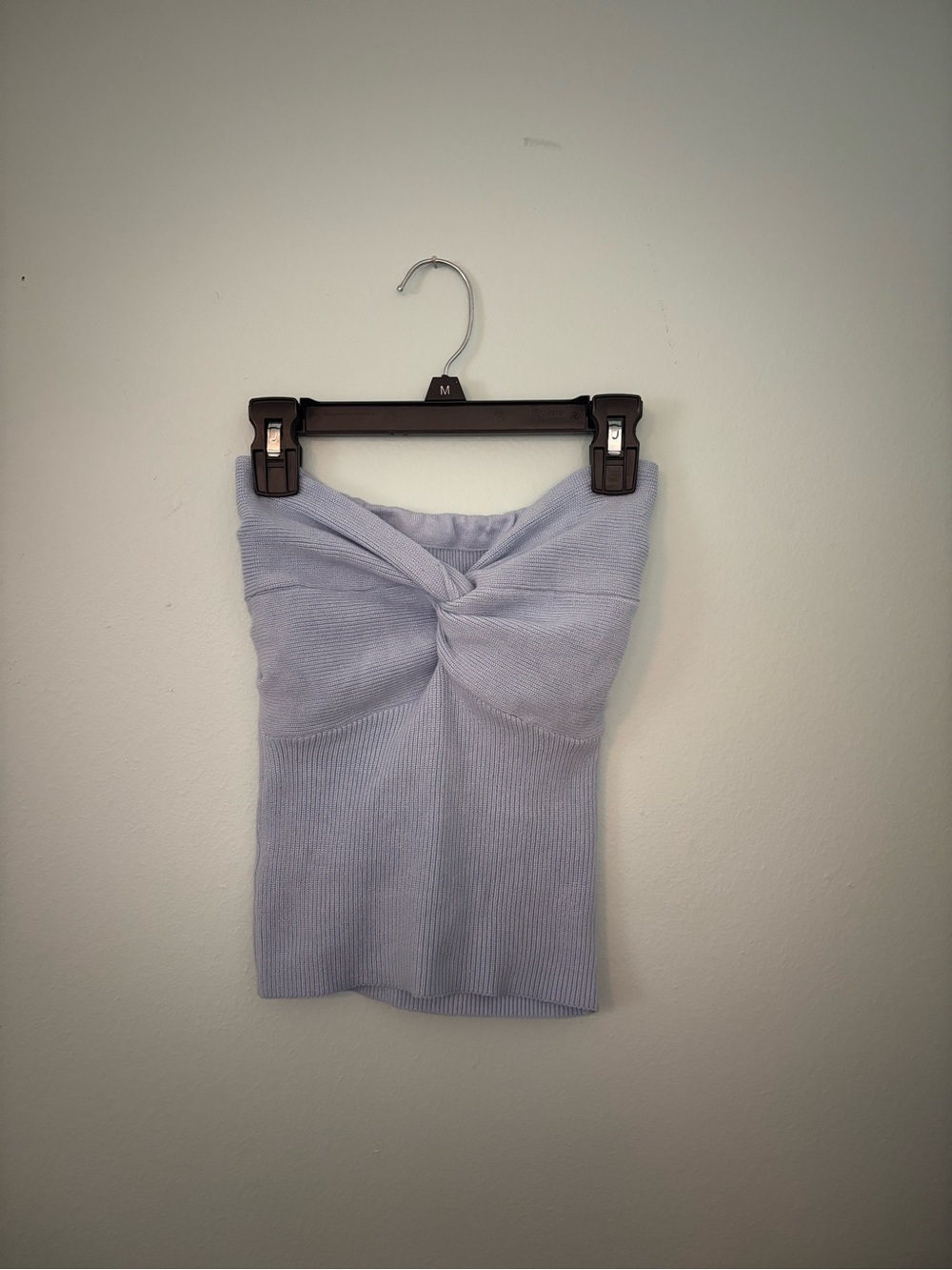 Twist-Front Strapless Knit Top, Light blue